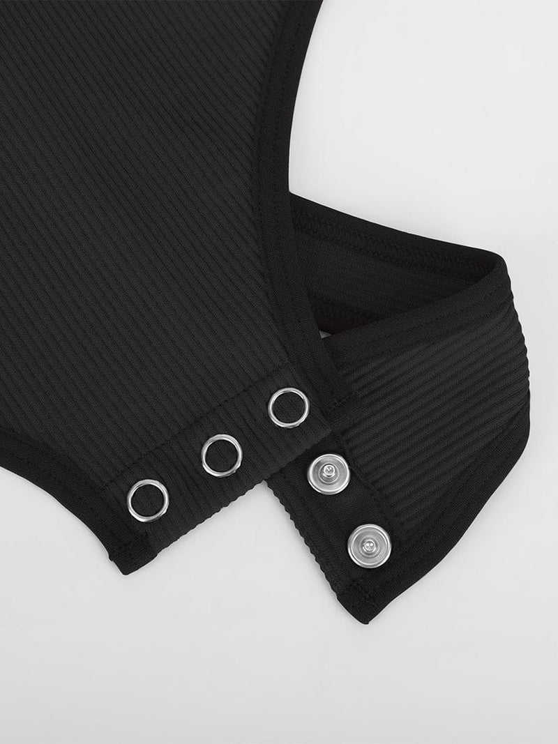 Body de tanga con control de abdomen, cintura y escote redondo, acanalado y sexy, sin costuras