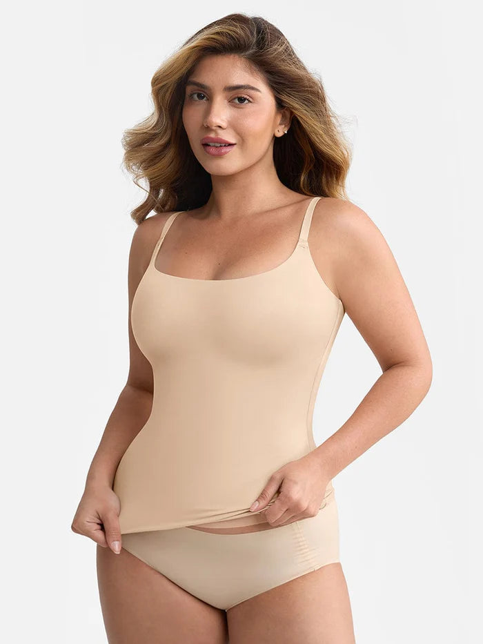 Scoop Neck Tank Top with Light Shaping and Anti-Sheer Bust Lining