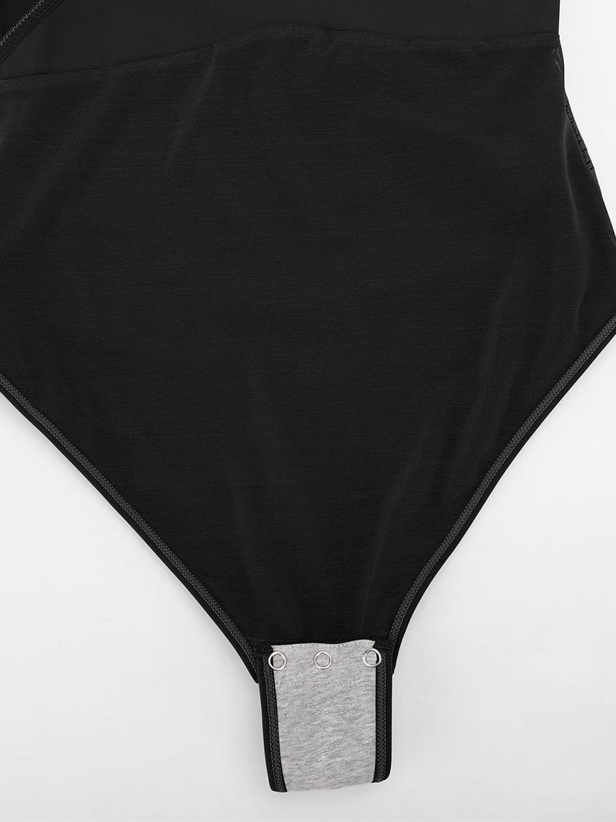 Body sexy con escote en V, plisado superpuesto, cintura y control de abdomen, antibacteriano y entrepierna