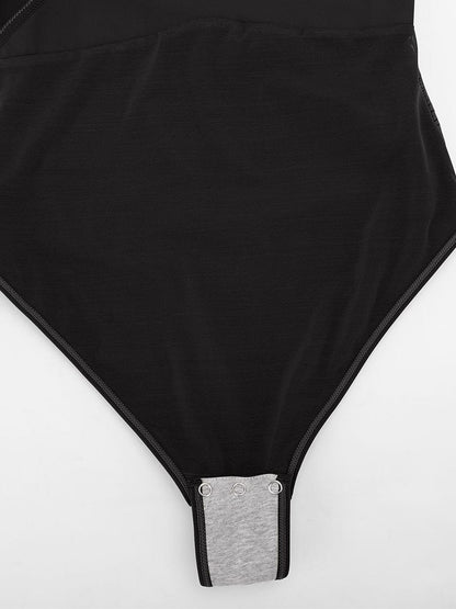 Body sexy con escote en V, plisado superpuesto, cintura y control de abdomen, antibacteriano y entrepierna