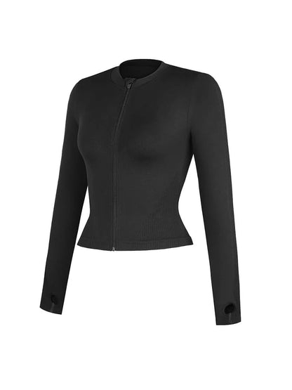 Top de running con cremallera completa sin costuras y orificios para los pulgares