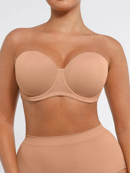 Strapless Non-slip Gathering Bust Support Underwire 1/2 Cup Bra