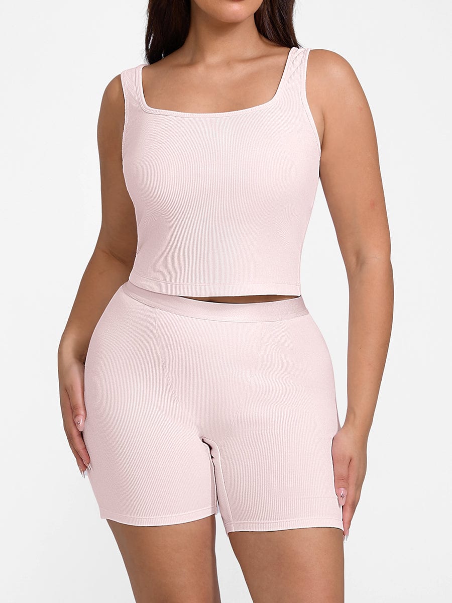 Rayon Ribbed Wide Strap Scoop Neck Tank Top Breathable