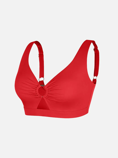 Traje de baño con escote en V profundo, aro metálico, cordón ajustable, control de abdomen y almohadillas extraíbles