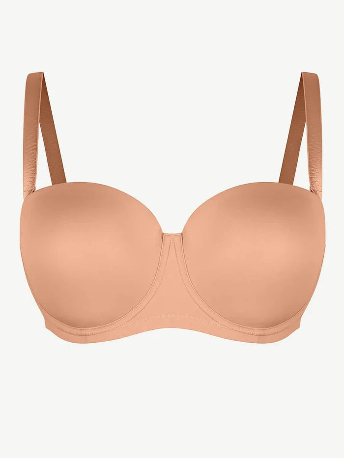 Strapless Non-slip Gathering Bust Support Underwire 1/2 Cup Bra