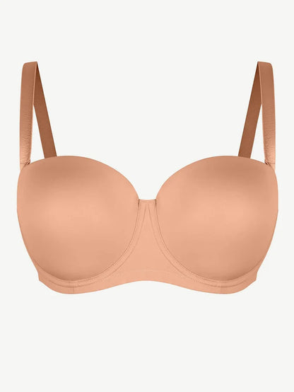 Strapless Non-slip Gathering Bust Support Underwire 1/2 Cup Bra