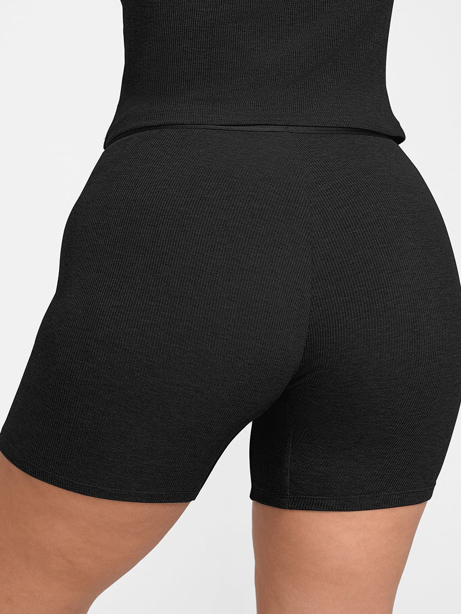 Rayon Ribbed Fitted Boxer Mid Waist Breathable Shorts