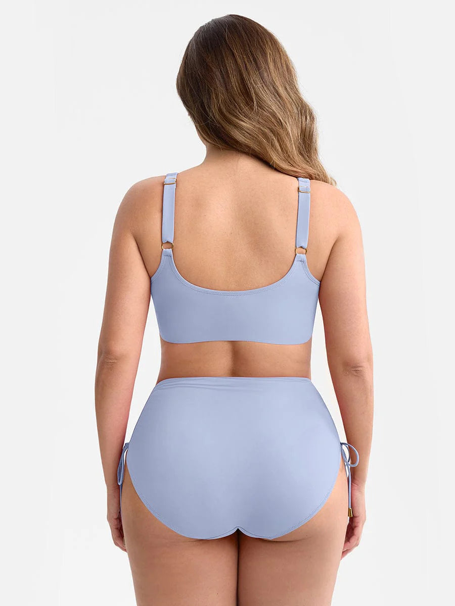 Traje de baño con escote en V profundo, aro metálico, cordón ajustable, control de abdomen y almohadillas extraíbles