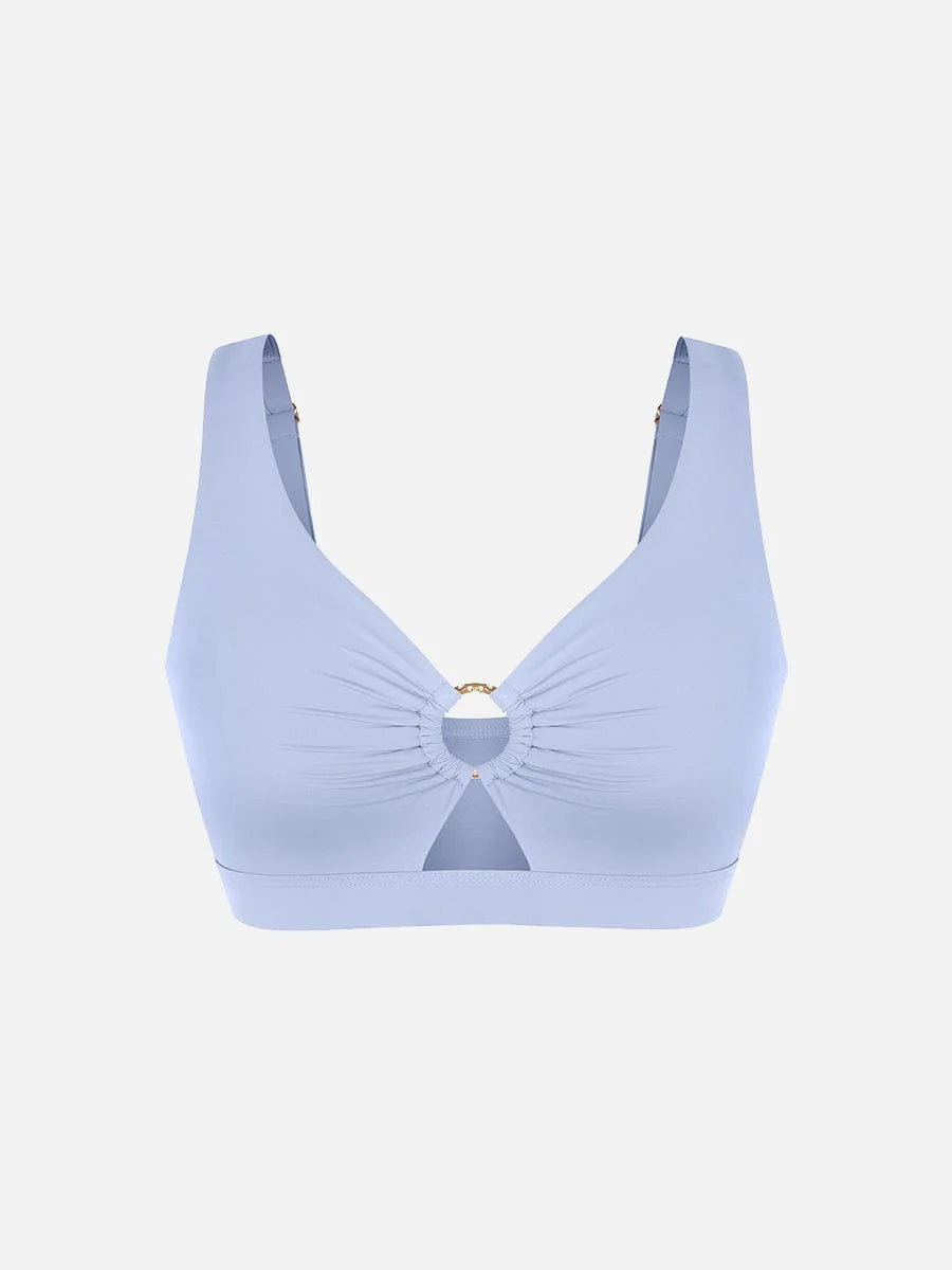 Traje de baño con escote en V profundo, aro metálico, cordón ajustable, control de abdomen y almohadillas extraíbles