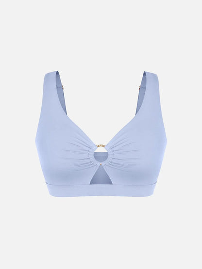 Traje de baño con escote en V profundo, aro metálico, cordón ajustable, control de abdomen y almohadillas extraíbles