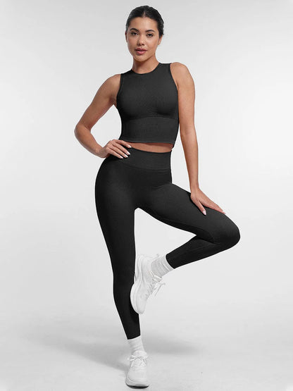 Leggings de yoga moldeadores de glúteos color melocotón con cintura doble sin costuras