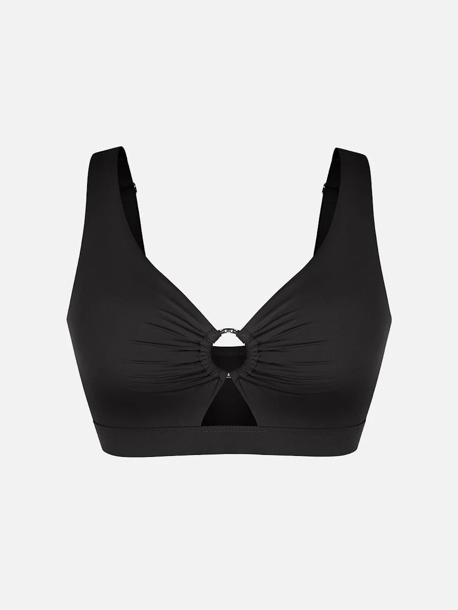 Traje de baño con escote en V profundo, aro metálico, cordón ajustable, control de abdomen y almohadillas extraíbles