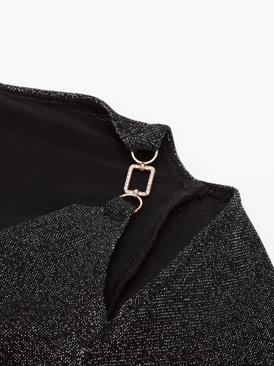 Body moldeador todo en uno con cuello drapeado brillante, sujetador incorporado y tanga con cierre a presión en la entrepierna.