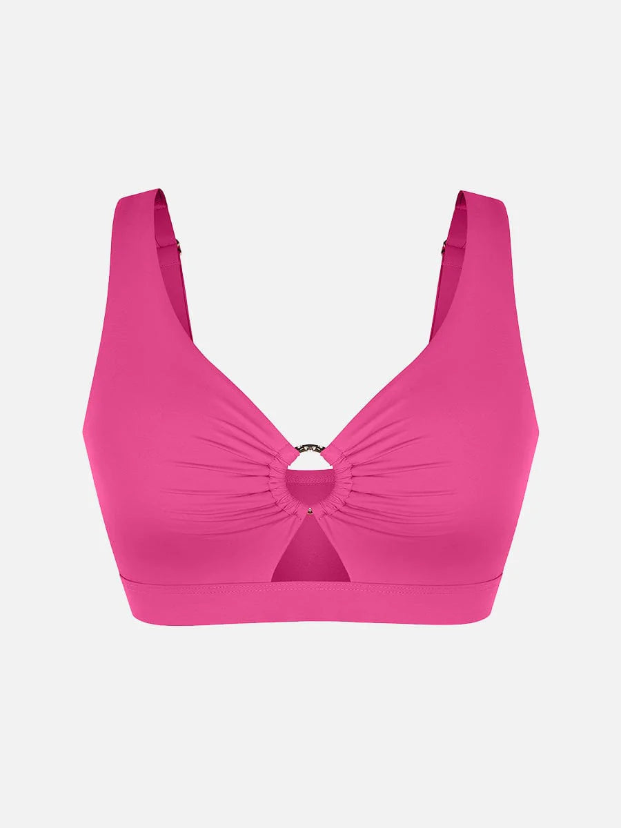 Traje de baño con escote en V profundo, aro metálico, cordón ajustable, control de abdomen y almohadillas extraíbles