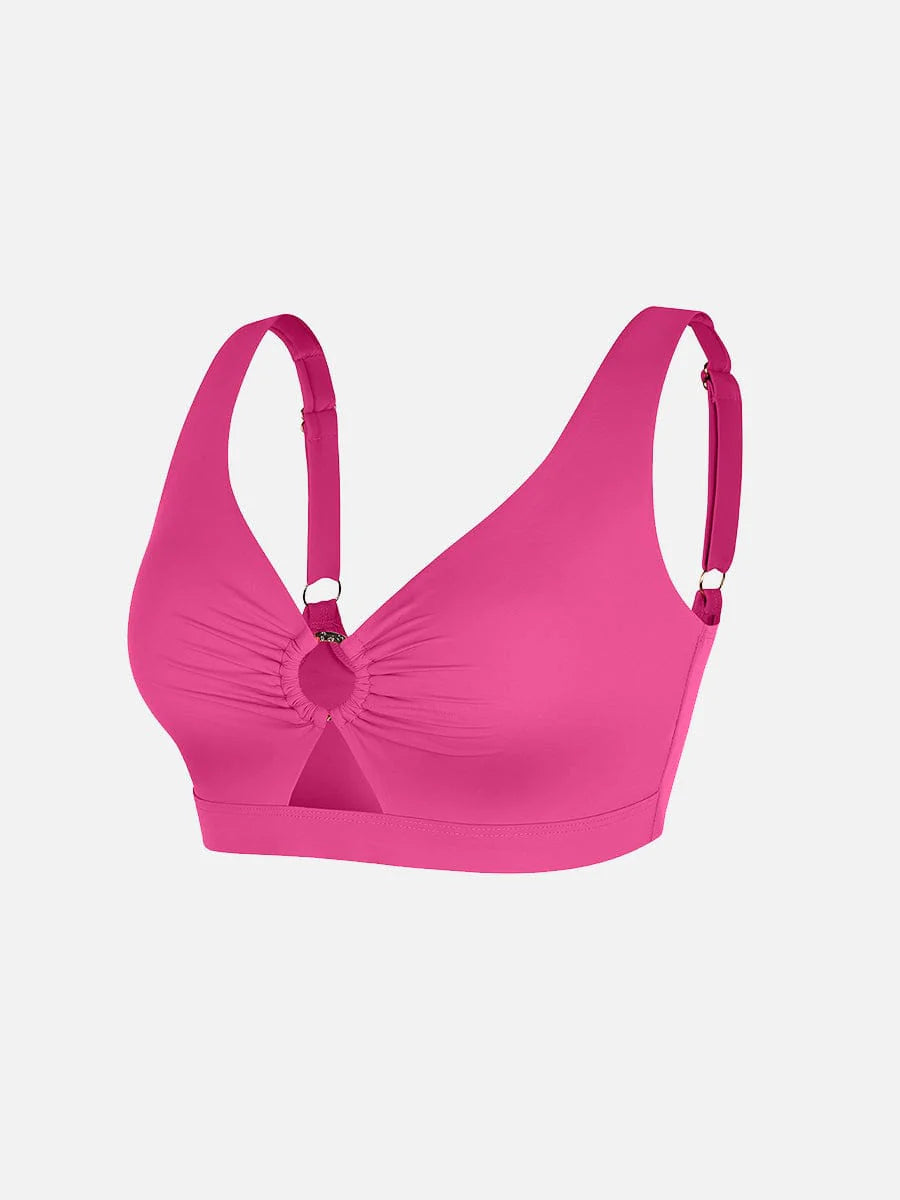 Traje de baño con escote en V profundo, aro metálico, cordón ajustable, control de abdomen y almohadillas extraíbles