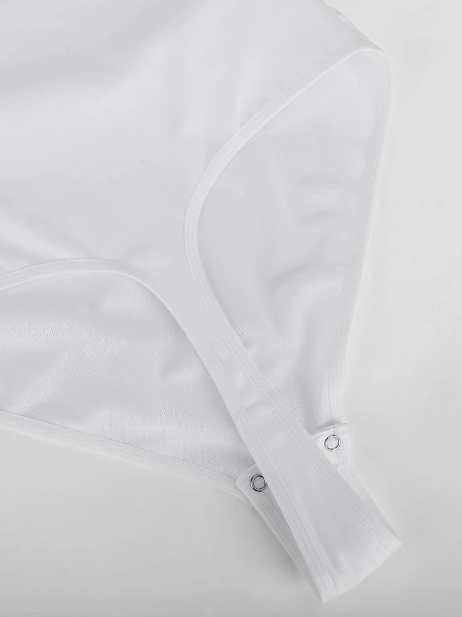 Body sexy con escote en V, plisado superpuesto, cintura y control de abdomen, antibacteriano y entrepierna