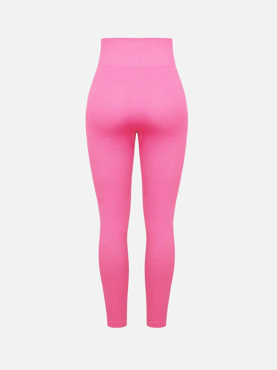 Leggings de yoga moldeadores de glúteos color melocotón con cintura doble sin costuras