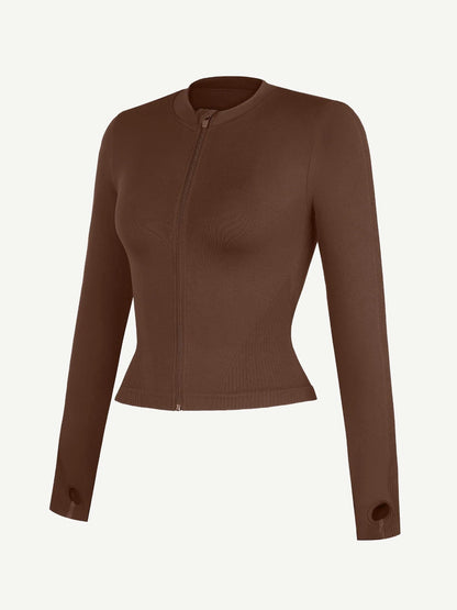 Top de running con cremallera completa sin costuras y orificios para los pulgares