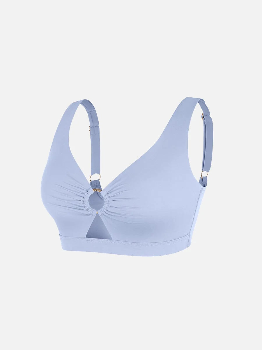 Traje de baño con escote en V profundo, aro metálico, cordón ajustable, control de abdomen y almohadillas extraíbles