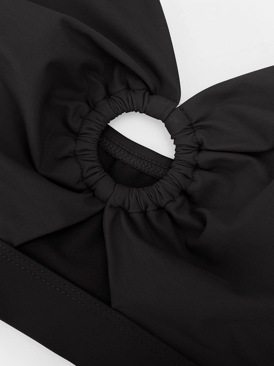 Traje de baño con escote en V profundo, aro metálico, cordón ajustable, control de abdomen y almohadillas extraíbles