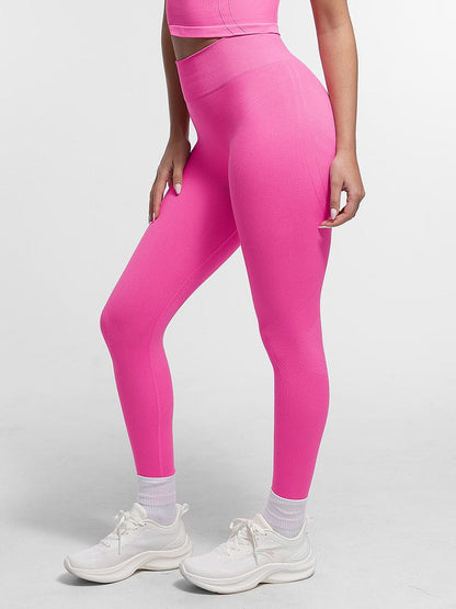 Leggings de yoga moldeadores de glúteos color melocotón con cintura doble sin costuras