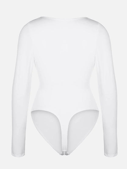 Body sexy con escote en V, plisado superpuesto, cintura y control de abdomen, antibacteriano y entrepierna