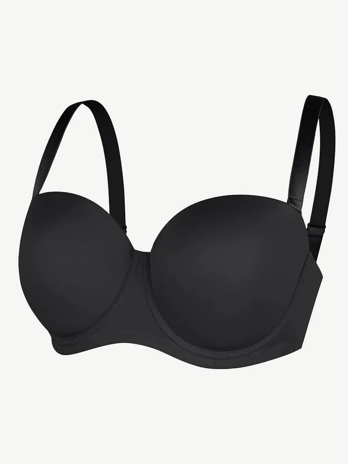 Strapless Non-slip Gathering Bust Support Underwire 1/2 Cup Bra