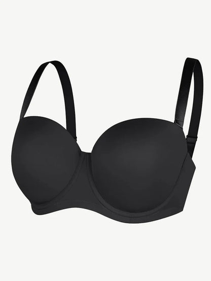 Strapless Non-slip Gathering Bust Support Underwire 1/2 Cup Bra
