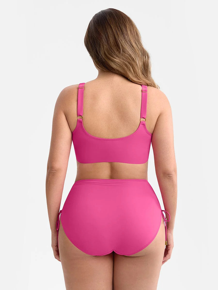 Traje de baño con escote en V profundo, aro metálico, cordón ajustable, control de abdomen y almohadillas extraíbles