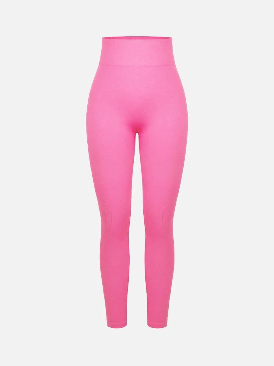 Leggings de yoga moldeadores de glúteos color melocotón con cintura doble sin costuras