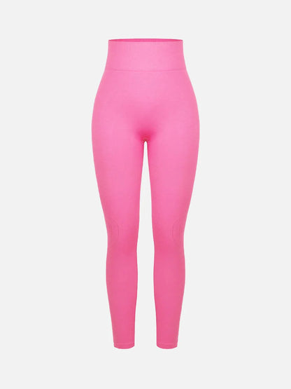 Leggings de yoga moldeadores de glúteos color melocotón con cintura doble sin costuras