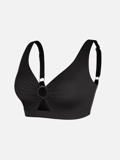 Traje de baño con escote en V profundo, aro metálico, cordón ajustable, control de abdomen y almohadillas extraíbles