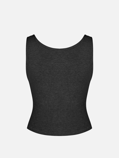 Rayon Ribbed Wide Strap Scoop Neck Tank Top Breathable