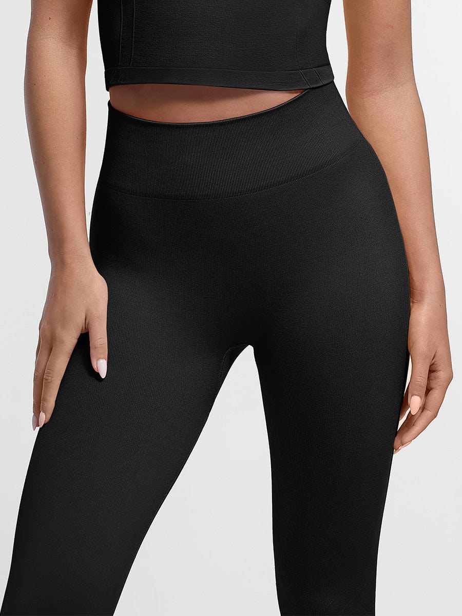 Leggings de yoga moldeadores de glúteos color melocotón con cintura doble sin costuras