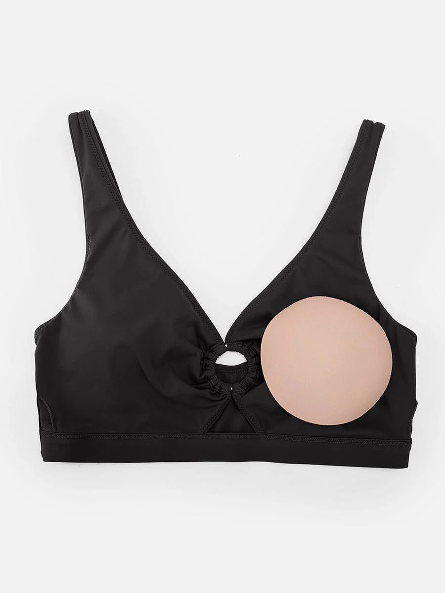 Traje de baño con escote en V profundo, aro metálico, cordón ajustable, control de abdomen y almohadillas extraíbles