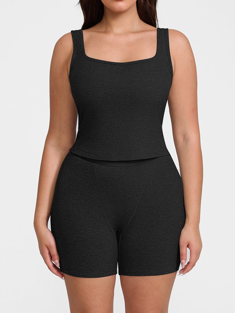 Rayon Ribbed Wide Strap Scoop Neck Tank Top Breathable