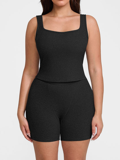 Rayon Ribbed Wide Strap Scoop Neck Tank Top Breathable