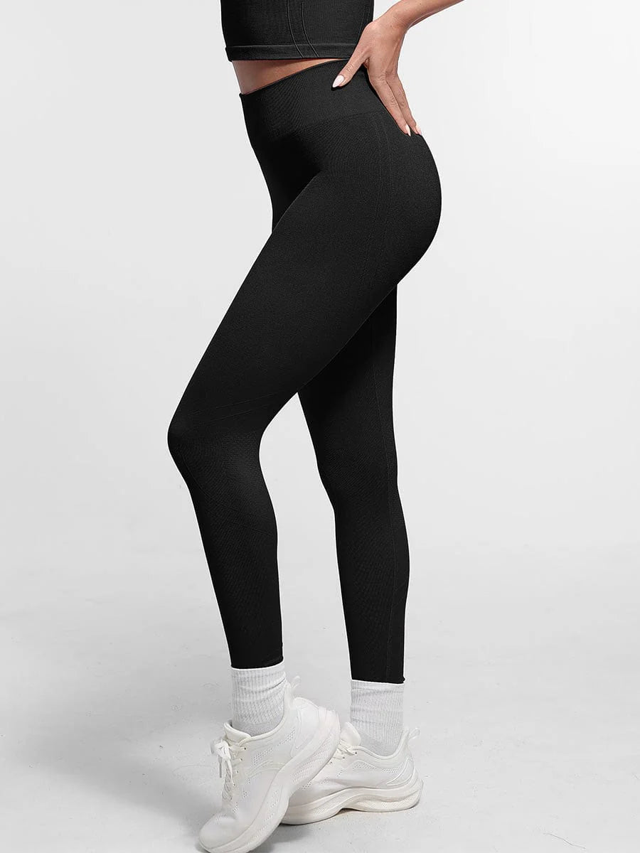 Leggings de yoga moldeadores de glúteos color melocotón con cintura doble sin costuras
