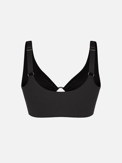 Traje de baño con escote en V profundo, aro metálico, cordón ajustable, control de abdomen y almohadillas extraíbles