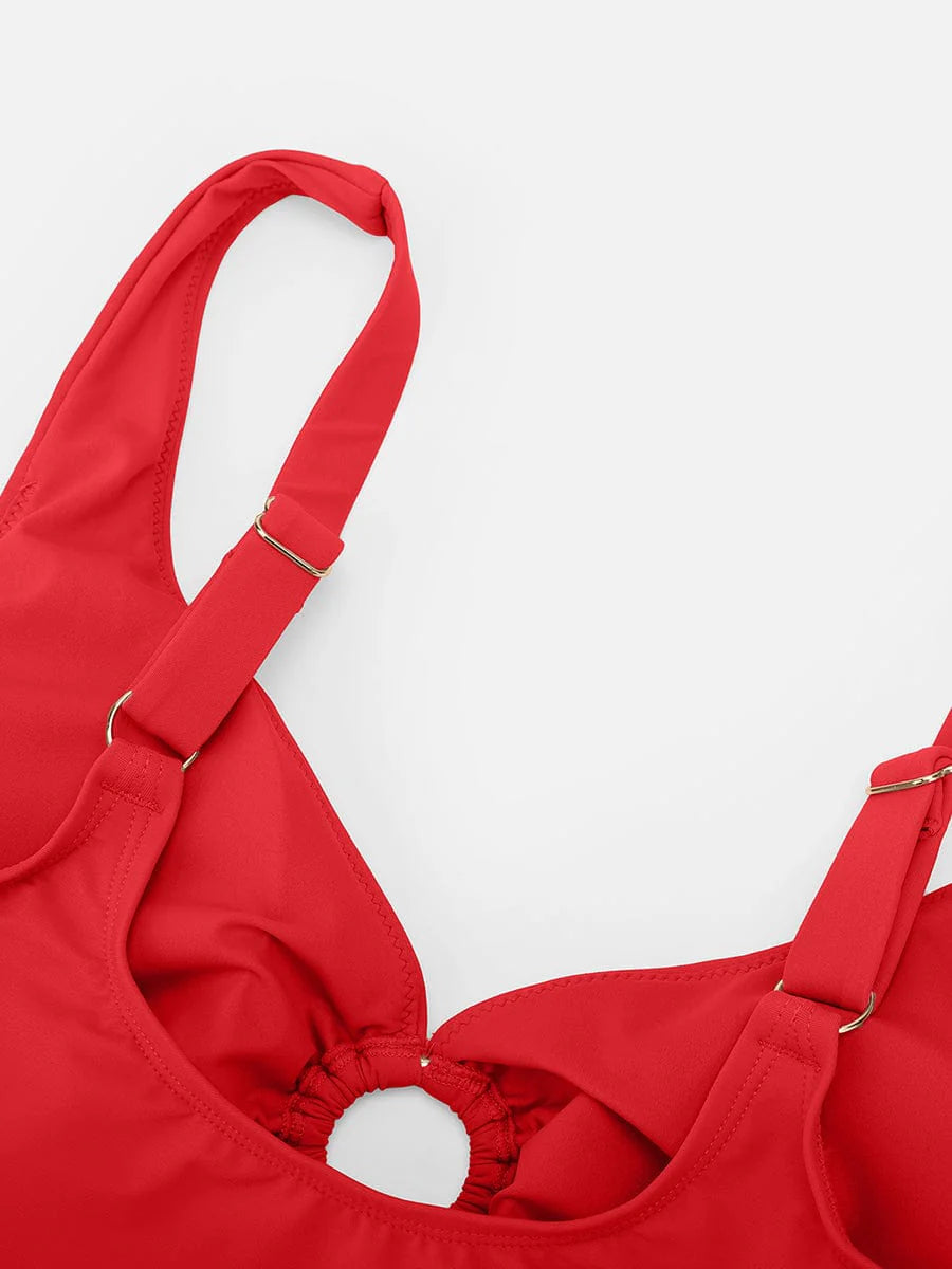Traje de baño con escote en V profundo, aro metálico, cordón ajustable, control de abdomen y almohadillas extraíbles