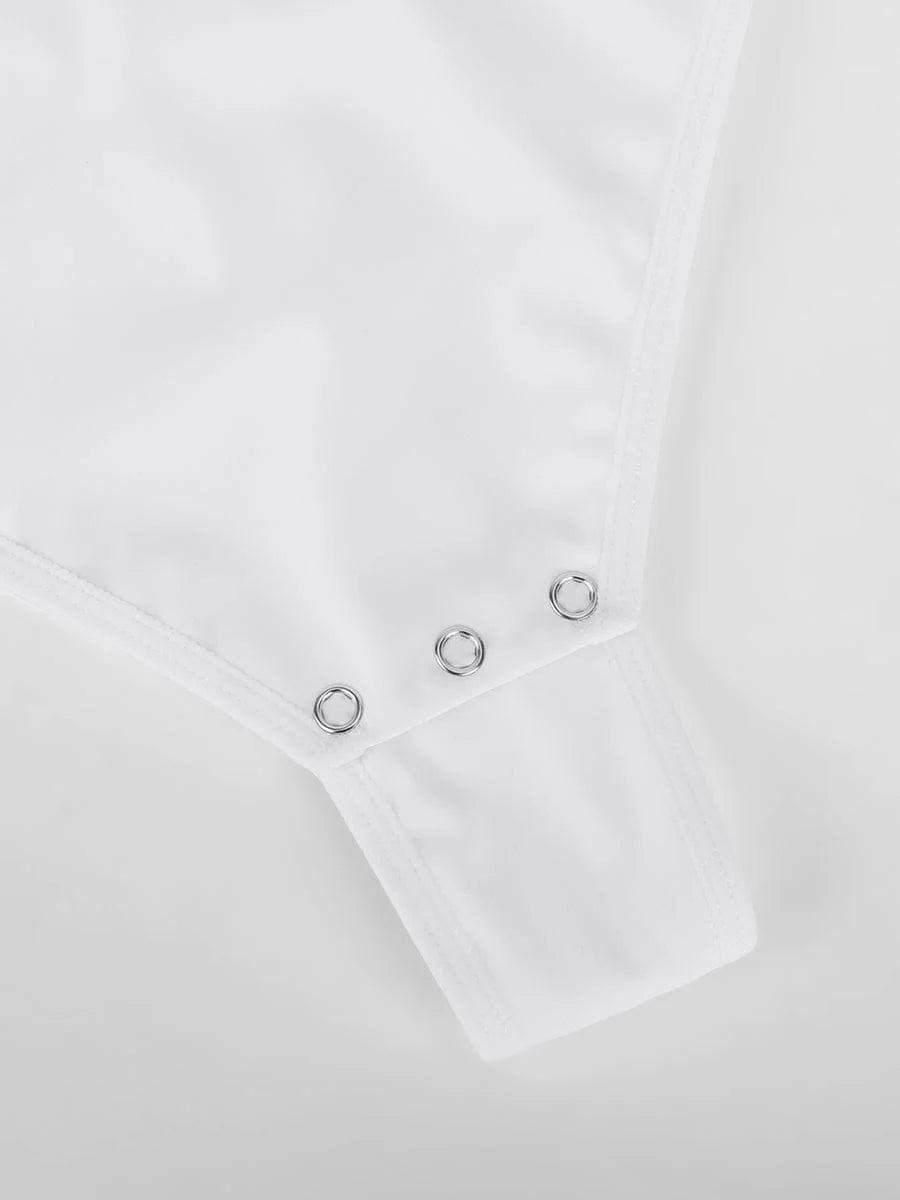 Body sexy con escote en V, plisado superpuesto, cintura y control de abdomen, antibacteriano y entrepierna