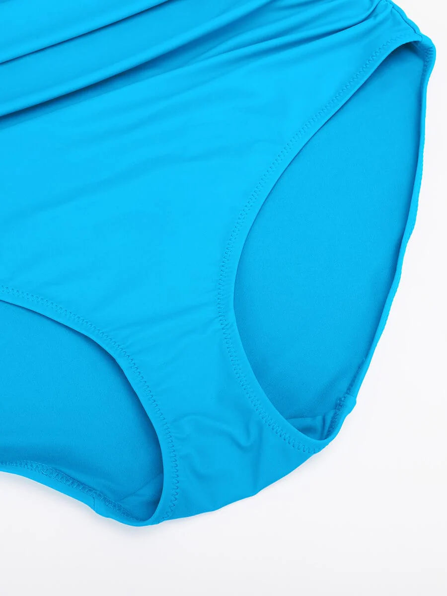 Traje de baño de una pieza con volantes, cuello en V y cordones