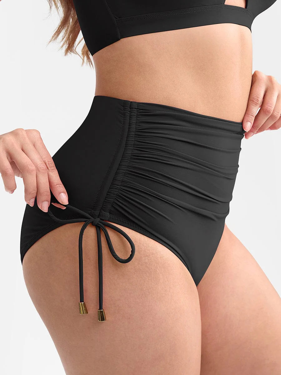 Traje de baño con escote en V profundo, aro metálico, cordón ajustable, control de abdomen y almohadillas extraíbles