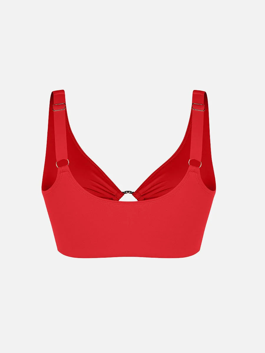 Traje de baño con escote en V profundo, aro metálico, cordón ajustable, control de abdomen y almohadillas extraíbles