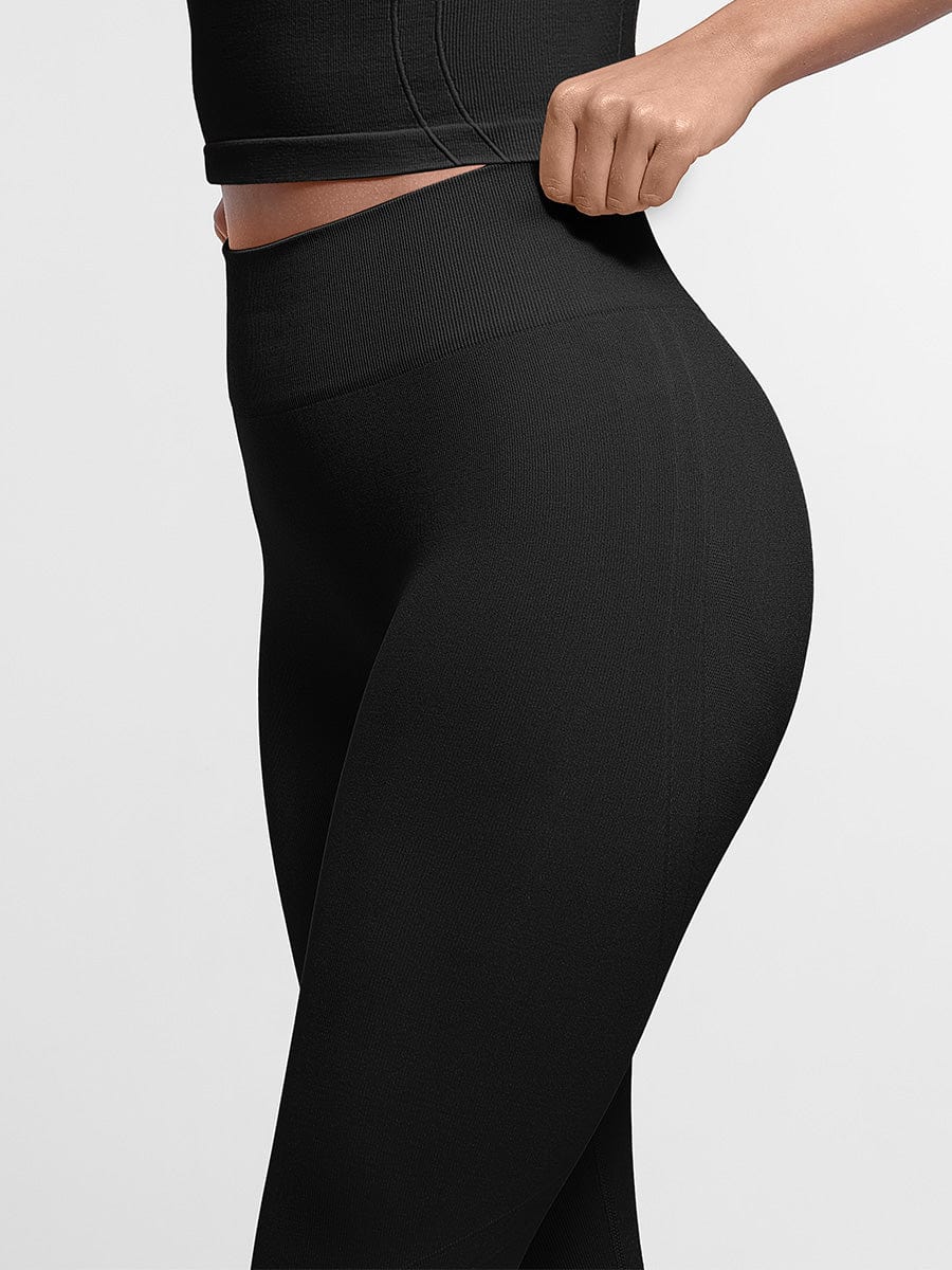 Leggings de yoga moldeadores de glúteos color melocotón con cintura doble sin costuras