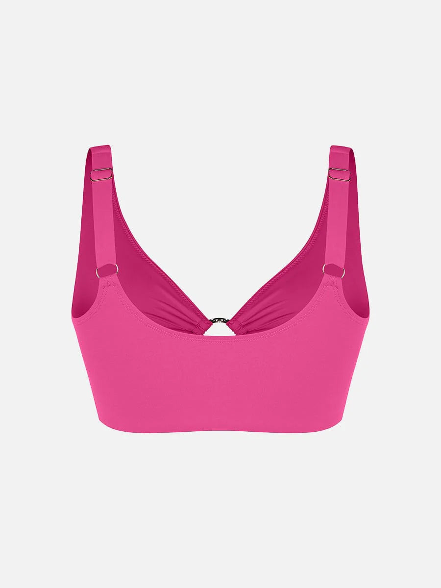 Traje de baño con escote en V profundo, aro metálico, cordón ajustable, control de abdomen y almohadillas extraíbles