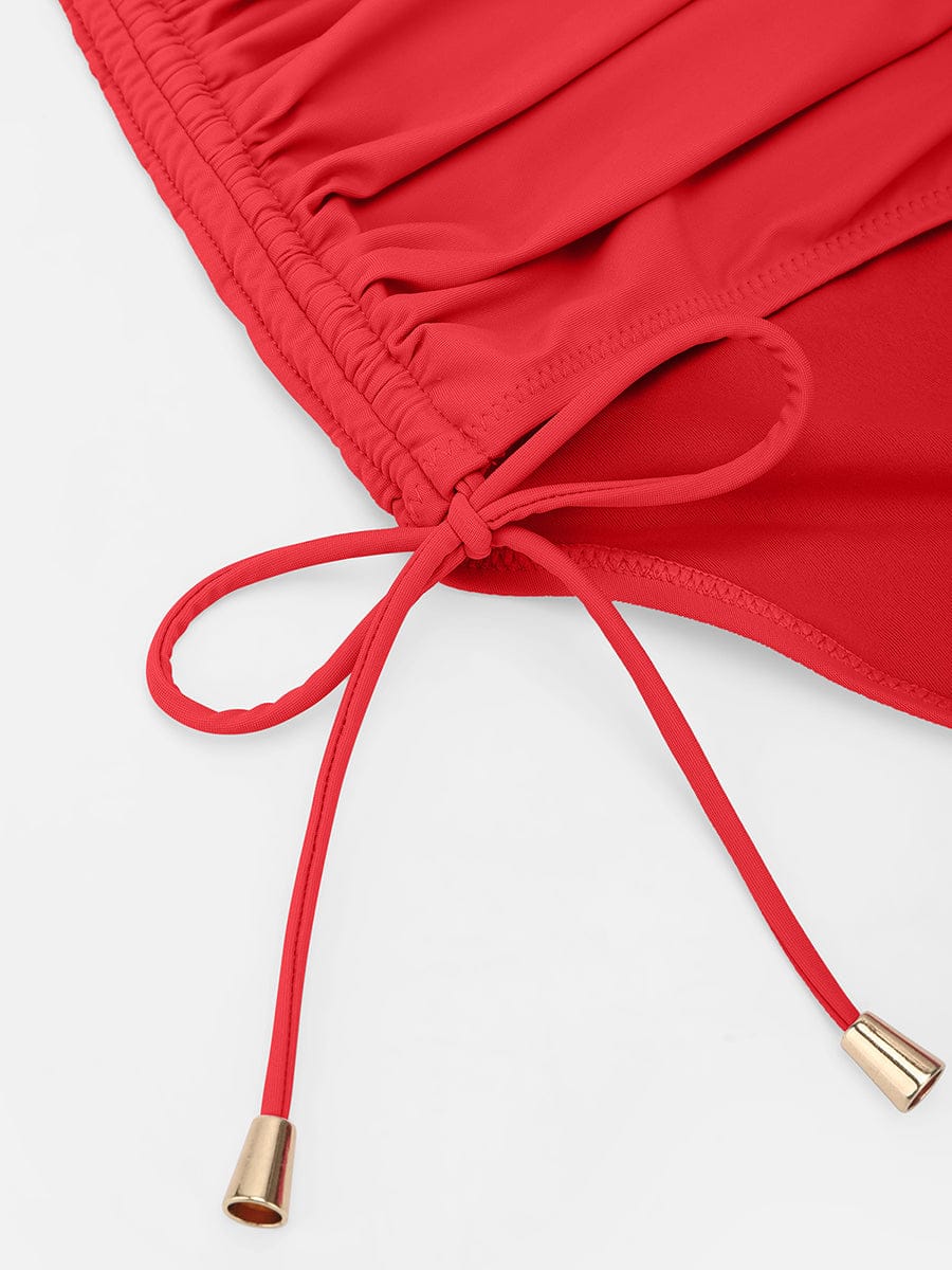 Traje de baño con escote en V profundo, aro metálico, cordón ajustable, control de abdomen y almohadillas extraíbles