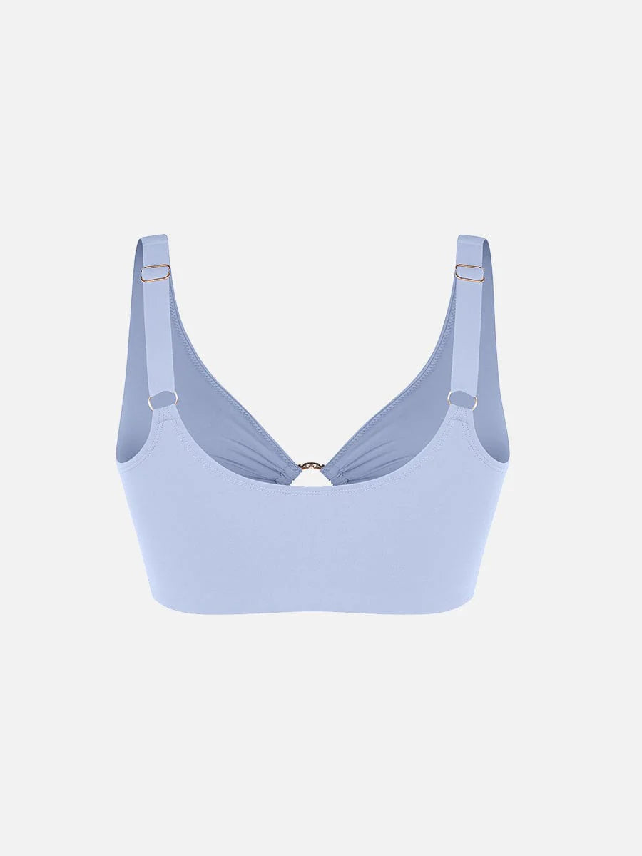 Traje de baño con escote en V profundo, aro metálico, cordón ajustable, control de abdomen y almohadillas extraíbles