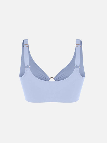 Traje de baño con escote en V profundo, aro metálico, cordón ajustable, control de abdomen y almohadillas extraíbles