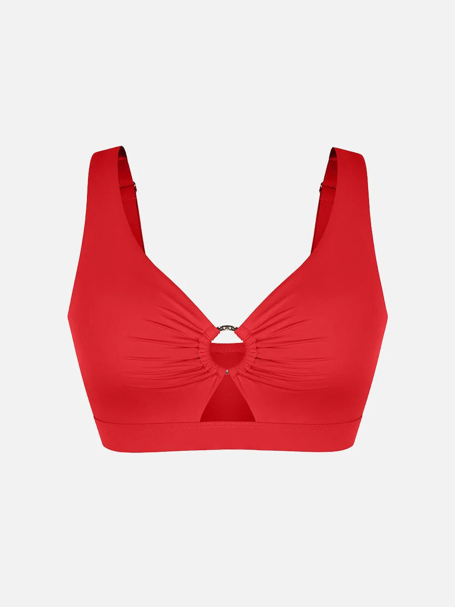 Traje de baño con escote en V profundo, aro metálico, cordón ajustable, control de abdomen y almohadillas extraíbles